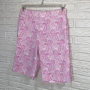 Brooks Brothers BLACK FLEECE Pink Paisley Cotton Button Fly Long Shorts Size 28